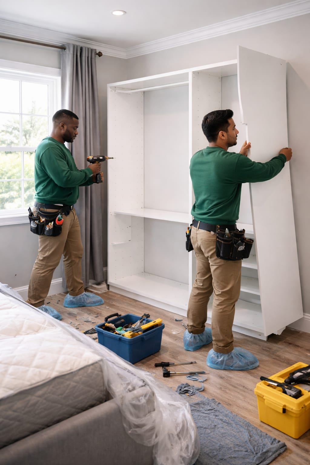 A to Z Removals team reassembling a wardrobe at delivery